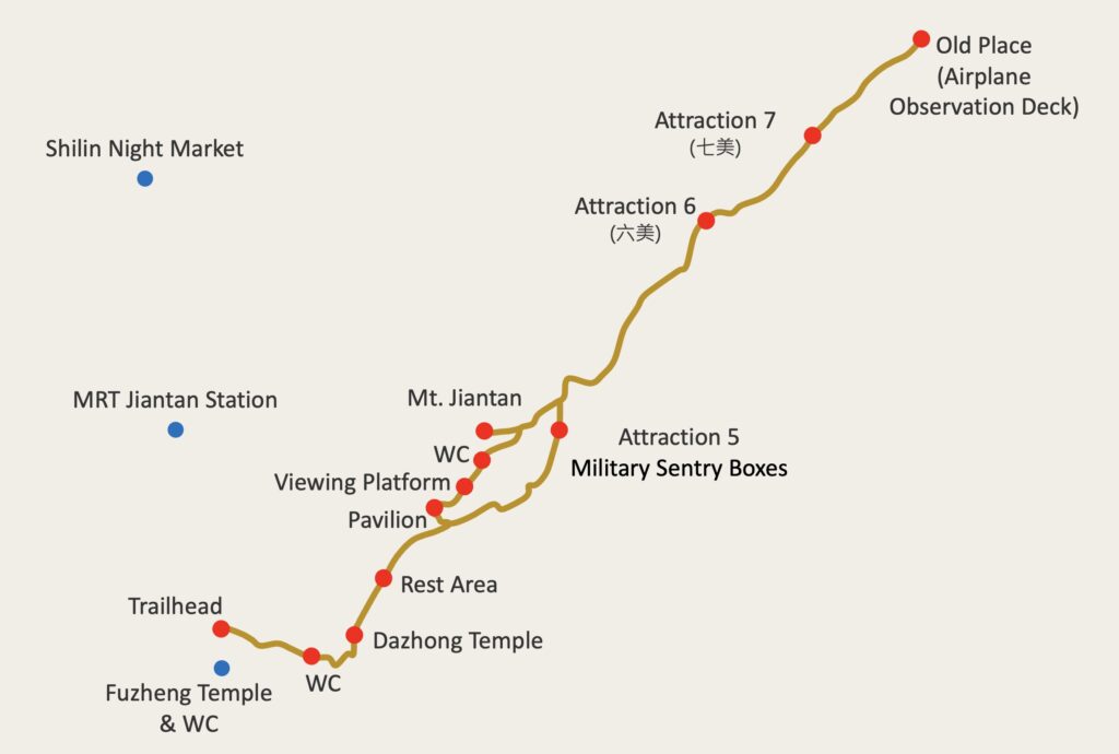 Jiantan Mountain Trail (劍潭山): A Short Urban Hike with City Views & Plane Spotting 3 Map of Jiantan Mountain Trail