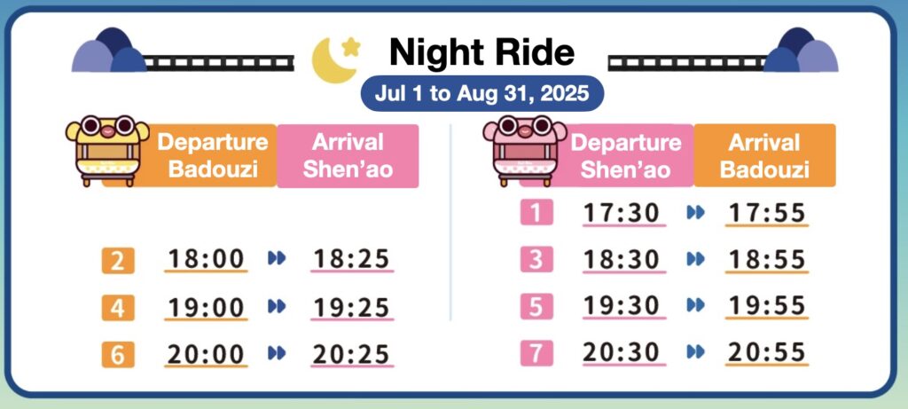 Shen'ao Rail Bike timetable