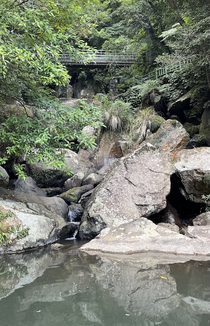 Yangmingshan Secret Hike: Ziming Creek Trail Hot Spring & "Milk" Waterfall 30 The pipe bridge in front of Datun Waterfall